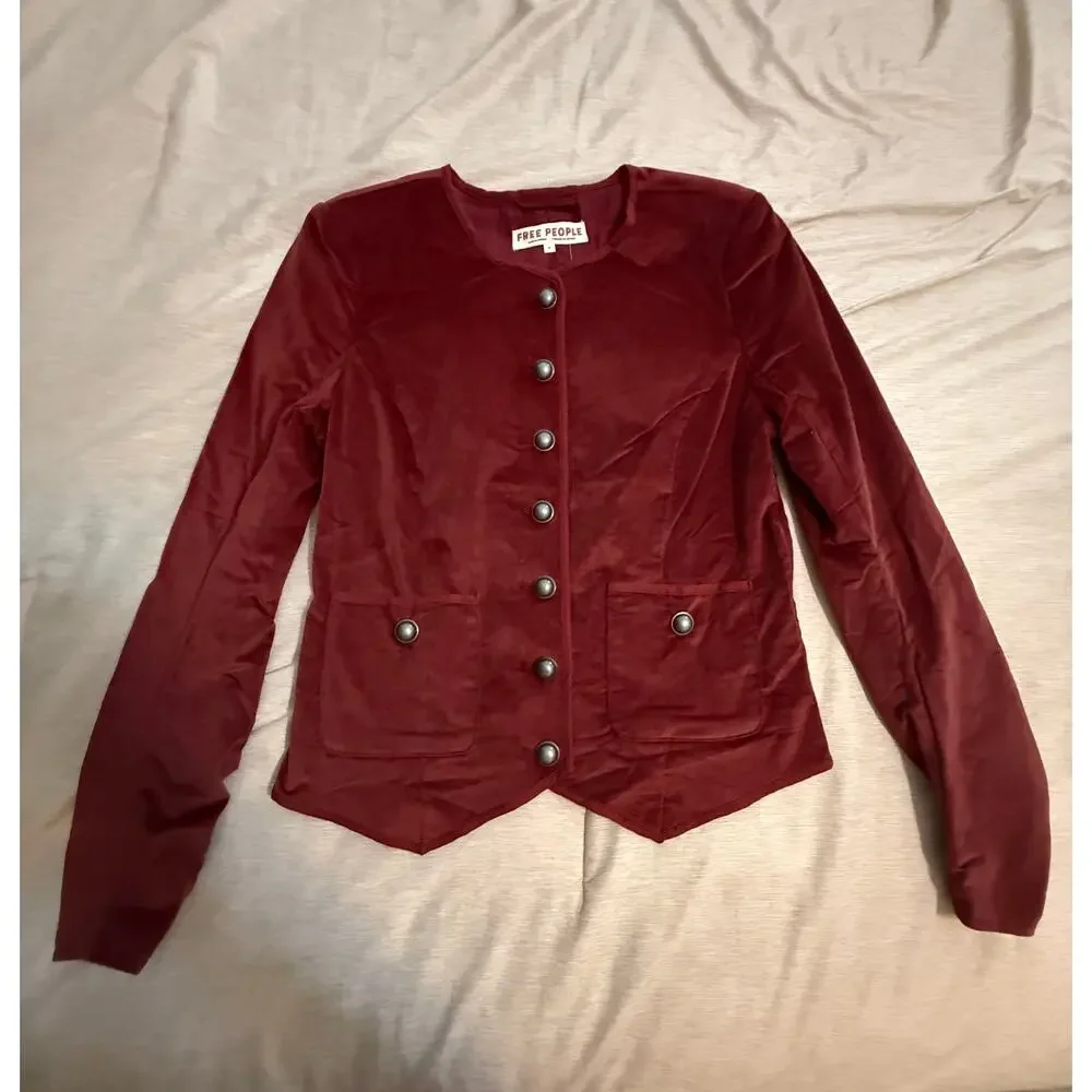 free people becky velvet jacket in garnet grotto burgundy red women size medium